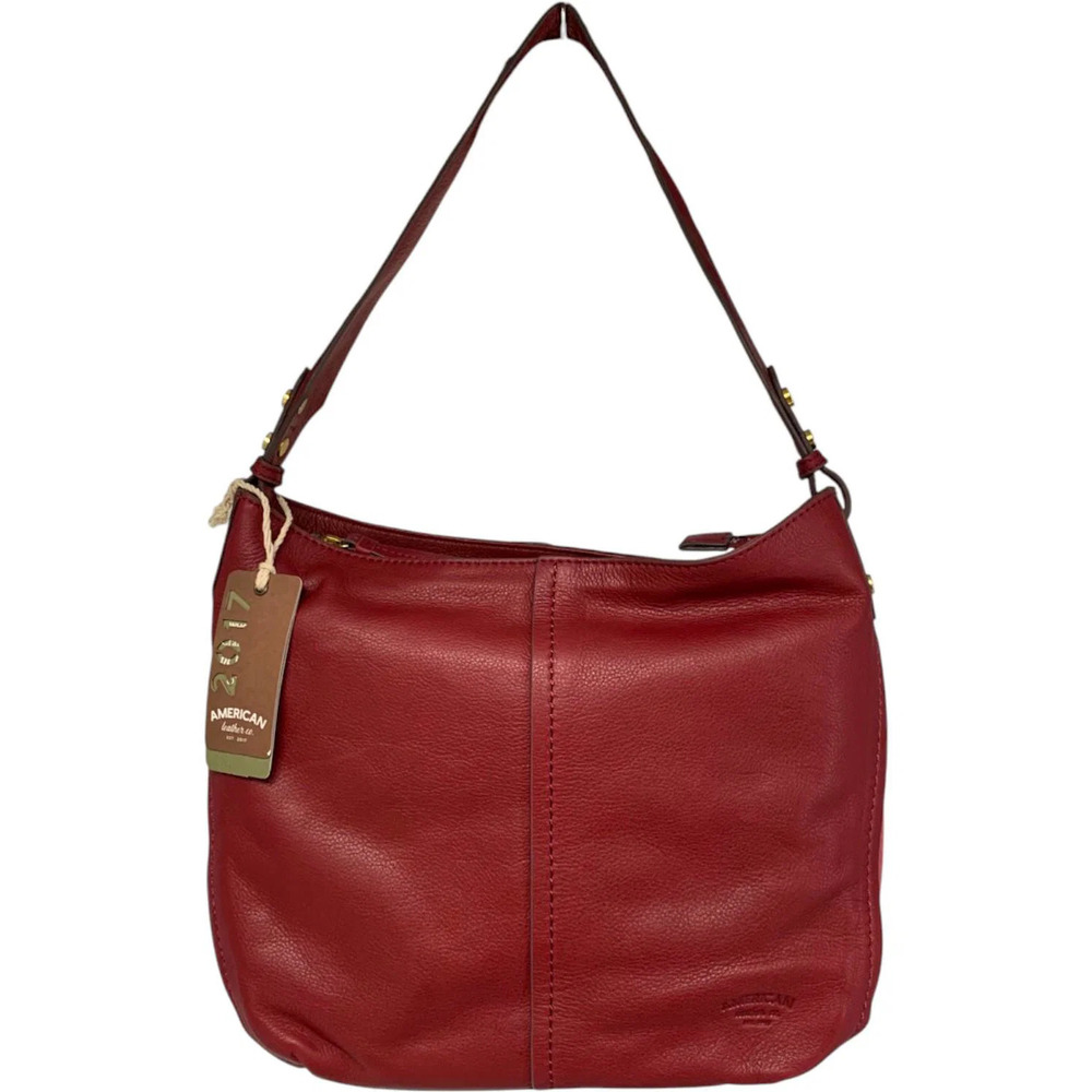 American Leather Co. Summit Medium Zip-Top Leather Hobo Amaranth Red